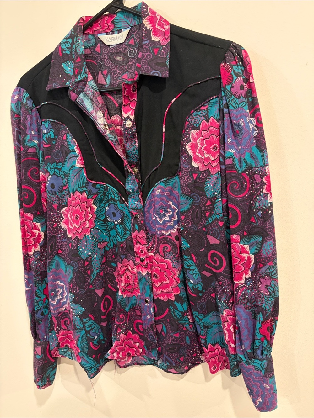 KARMAZ Floral Button-Down Shirt in Fuchsia & Teal
